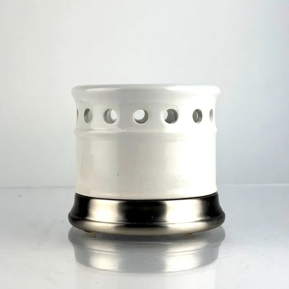 Williams Sonoma White Ceramic Wine Bottle Chiller with Stainless Base
